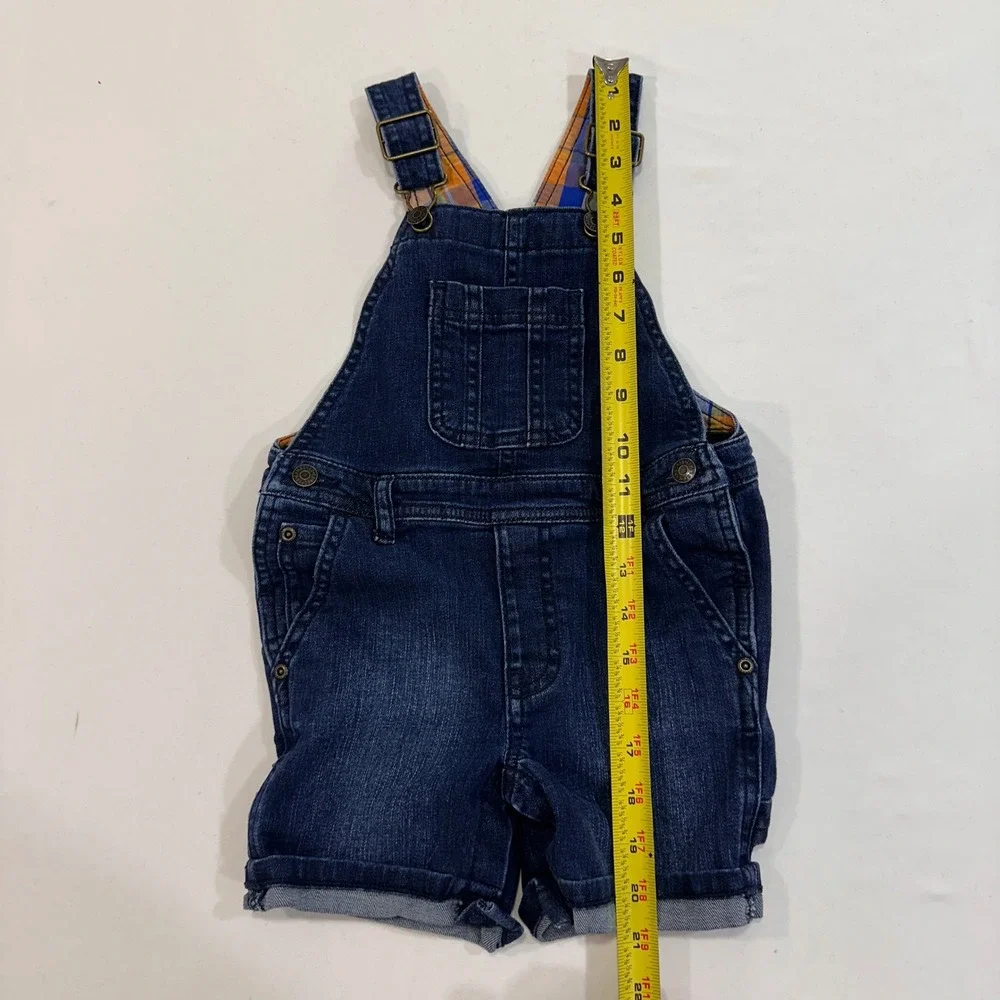 Gymboree Denim Shortall Overalls Toddler‎ 18-24M Dark Wash Plaid Lining